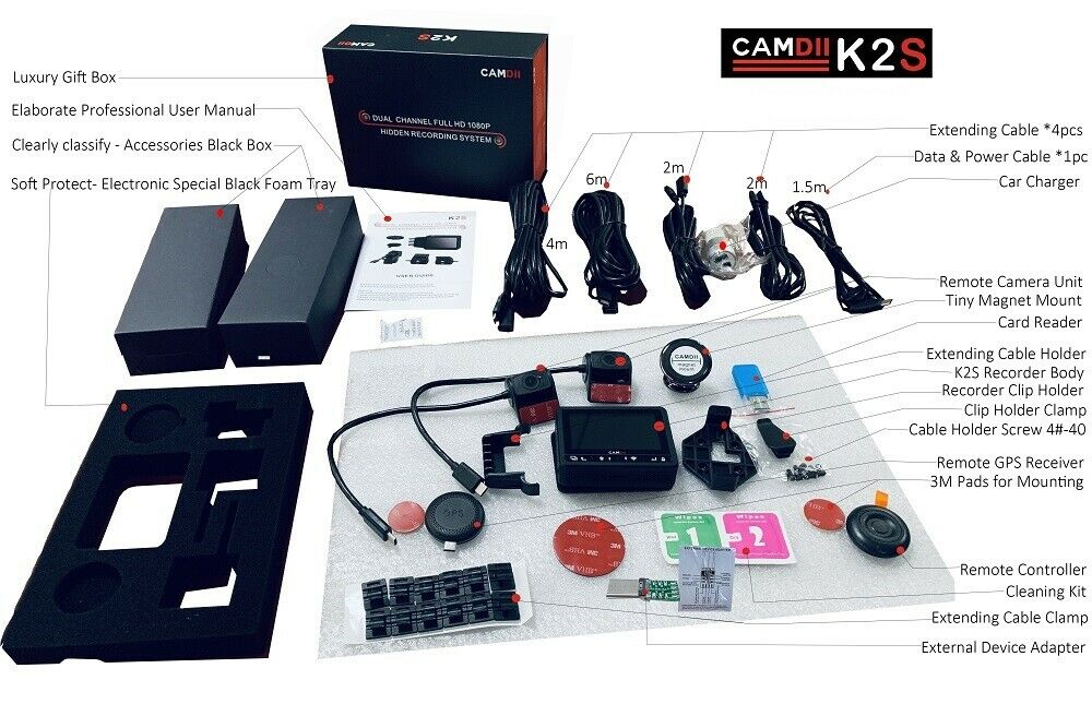 K2S PRO Dual Dash Cam Sony Sensor GPS WIFI CamDII DVR 2x 1080P